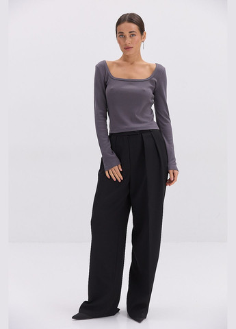 Жіночий лонгслів у шоколадний рубчик з квадратною горловиною Arjen (317233863)