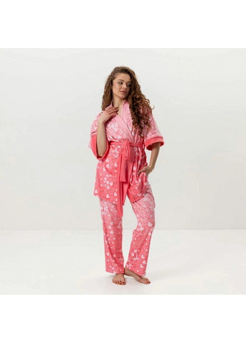 Комбінована всесезон комплект жіночий з плюшевого велюру штани та халат ніжні серця 3426_xl 15990 xl FlexDress