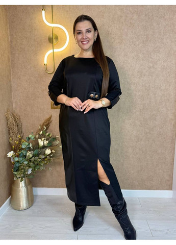 Чорна святковий 👗жіноче елегантне плаття з дайвінгу та екошкіри заміри в описі👗 силуетна DK/DL Мода без кордонів однотонна