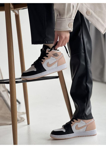 Розовые демисезонные кроссовки мужские nike air jordan 1 retro high black white pink найк аир джордан No Brand