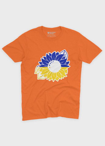 Помаранчева чоловіча футболка з патріотичним принтом квіти (ts001-4-ora-005-1-111) Modno