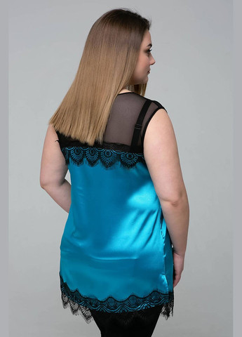 Голубая атласная блуза тони голубая с кружевом 56 Tatiana