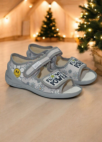 Серые текстильные тапочки для девочки открытые ортопедические Waldi