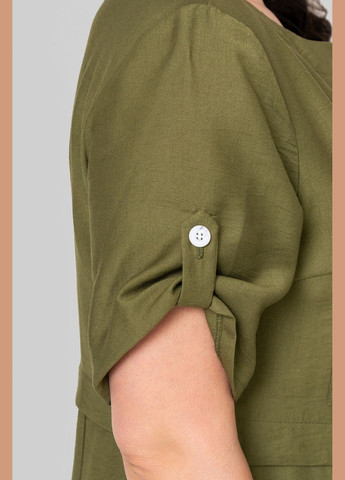 Оливковое (хаки) повседневный платье полуприлегающего силуэта отрезное по линии талии выполнено из ткани лен бохо all posa (ap102363p) A'll Posa