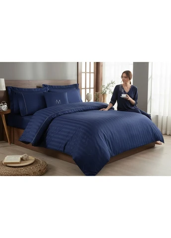 Комплект постільної білизни Elegance Navy Grey люкс сатин 220-200 см синій Maison D'or (321999446)