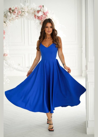 Синее вечернее платье с юбкой-солнце, а-силуэт First Woman однотонное