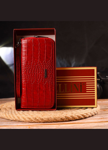Горизонтальний яскравий гаманець для жінок із натуральної фактурної шкіри під крокодила червоний 19х9,5х2,5 см 21621 Canpellini (329195908)