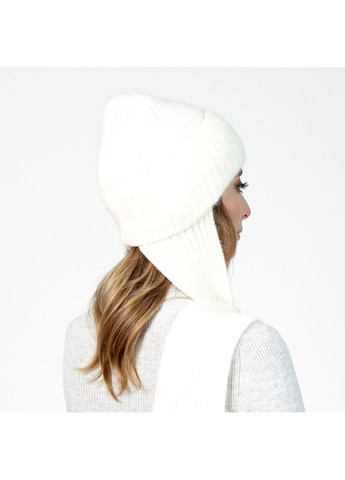 Шапка по голові з шарфом жіноча віскоза з ангорою біла РІМА LuckyLOOK 591-806 (322792543)