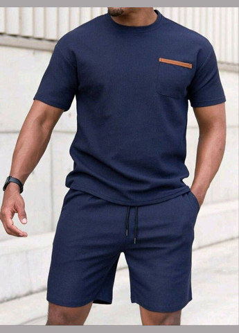 Синяя костюм 2 в 1 футболка + шорты весна/лето трикотаж вафелька No Brand