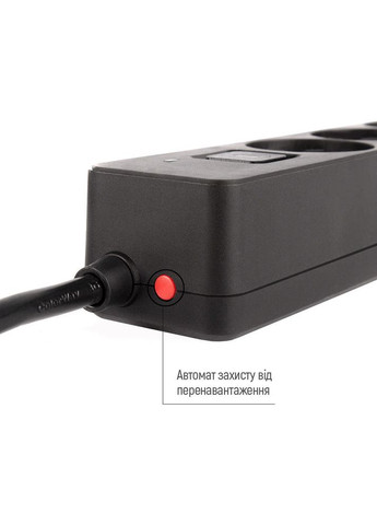 Мережевий фільтр 4 розетки + 3xUSB 2м 10A 3x0.75мм2 Black (CW-CHE432PDB) Colorway (306581677)