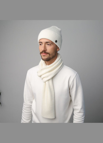 Набор шапка бини + шарф мужской шерсть белый GEORGE 694-867 LuckyLOOK 694-867m (289360190)