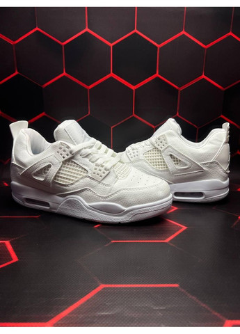 Белые демисезонные кроссовки мужские nike air jordan retro 4 full white v2 найк аир джордан No Brand