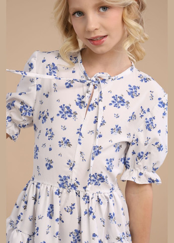 Белое стильное летнее платье на девочку подростка (00123) белое с цветочным принтом Odri (334012105)