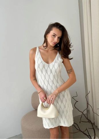 Молочна ажурна літня сукня коротка молочна Art Knit