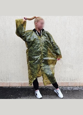 Многоразовый дождевик плащ тактический на кнопках с капюшоном ПИКСЕЛЬ, размер универсальный L-5XL (50-60) Eva (301536163)