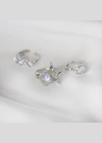 Набір з трьох фентезі колечок казкові обручки з пастельними камінчиками унісекс сріблясті химерних форм масивні перстні fairy No Brand (325489390)