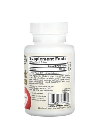 Убихинол QH-absorb Ubiquinol 200 мг, 60 капсул Jarrow Formulas (361117073)