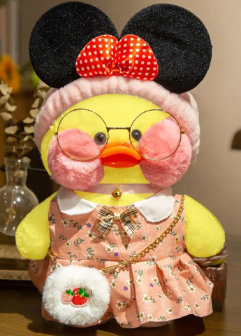 Мягкая детская плюшевая игрушка с аксессуарами желтая утка Лалафанфан в платье 30 см (477069-Prob) С повязкой с ушками мыши Unbranded (294050679)