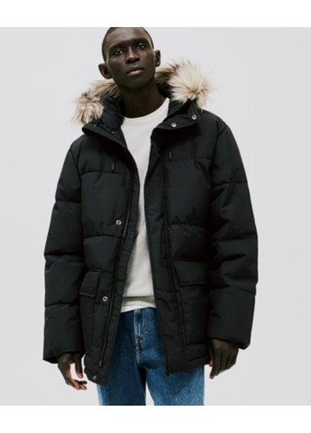 Чорна зимня чоловіча водовідштовхуюча утеплена куртка-парка н&м (57764) s чорна H&M