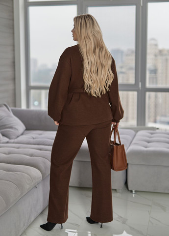 Костюм жіночий демісезонний оверсайз ангора-трикотаж з поясом (жакет + штани) No Brand (365701182)