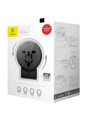 Зарядний пристрій для телефону Rotation Universal Travel (EU + UK + US) | 2USB, 2.4A | Чорний Baseus (337351311)