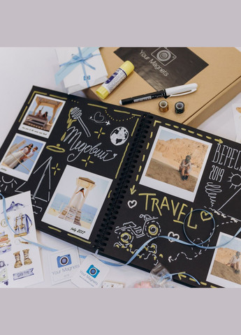 Альбом DIY с черными страницами Фотоальбом Серый Велюровый | Альбом для фото Сердце на 40 страниц 24х25 см. + 18 фото Your Magnets (351507941)