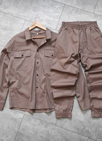 Світло-коричневий костюм у стилі oversize джогери та сорочка на кнопках ShopnGo