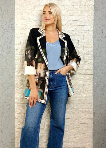 Черный женский пиджак New Collection с рисунком - демисезонный