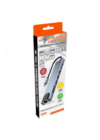 Концентратор 100W USB3.1 (MT5046) Media-Tech USB-C 8-in-1 HDMI 4K/2xUSB-A/2xUSB-C/RJ45/SD/TF/PD (369612805)