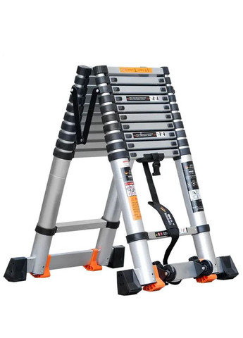 Драбина телескопічна подвійна 9 сходинок 2,6 × 2,6 м Професійна металевий хомут MIDOLI (322843329)