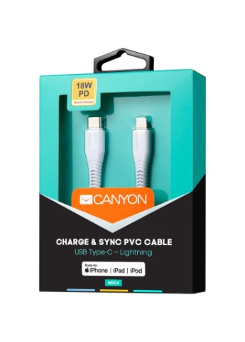 Дата кабель (m481349) Canyon USB-C to Lightning 1.2m MFI White (367068243)
