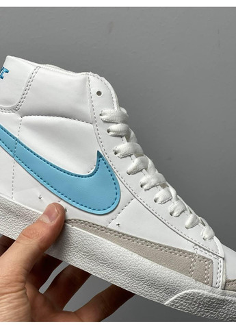 КРОССОВКИ ЖЕНСКИЕ NIKE BLAZER MID WHITE BLUE LOGO НАЙК БЛЕЙЗЕР No Brand белые демисезоны (367168725)