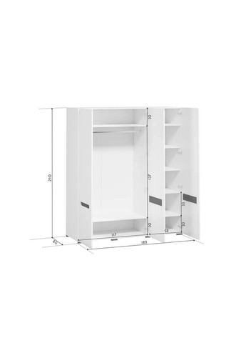 Шкаф трехдверный в спальню ВМК (БРВ) Ацтека SZF3D/21/18 Белый + Белый глянец (GRB1657) БРВ-Україна (315496172)