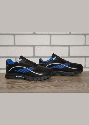 Черные демисезонные кроссовки подростковые черные с синим Paliament Fashion