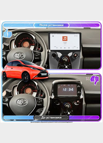 Штатна магнітола для Toyota Aygo II 2014-2018 екран 10" 4/64 QLED CarPlay 4G Wi-Fi GPS 360 Prime 5 шт. Lesko (336199184)
