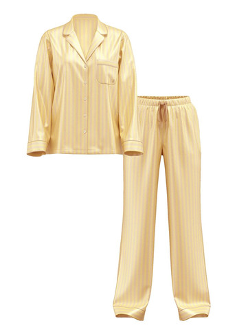 Желтая сатиновая атласная женская пижама рубашка+брюки желтая рубашка + брюки Victoria's Secret