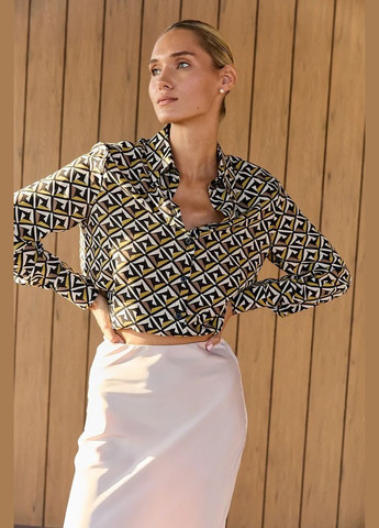 Бежевая шелковая бежевая юбка-трапеция mkaz6719-2 Modna KAZKA