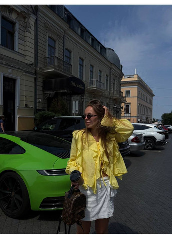 Жёлтая женская блузка с воланами и завязками Україна