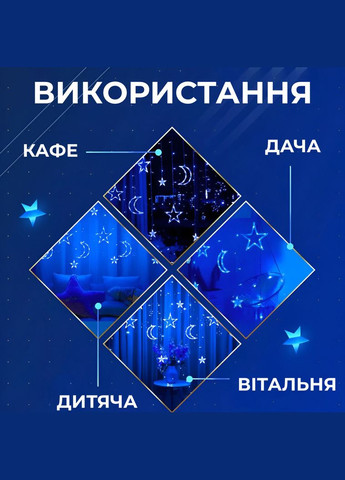Гирлянда светодиодная штора Pro звезда и луна 108LED 3х0,9 м гирлянда звезда Синий Garlando (315636774)