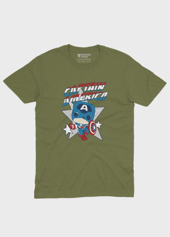 Хаки (оливковая) мужская футболка с принтом супергероя - капитан америка (ts001-1-hgr-006-022-006) Modno
