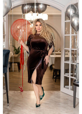 Коричневое коктейльное платье бархат бахрома 21131 коричневое Tanita-Romario