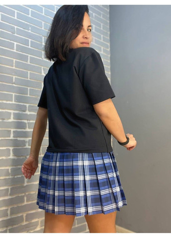 Темно-синее платье женское keyymod 34068 имитация футболки с юбкой в клетку короткое No Brand