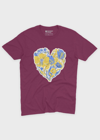 Бордовая летняя женская футболка с патриотическим принтом сердце (ts001-4-bgr-005-1-103-f) Modno