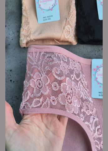 Набор 4 шт хлопковые трусы слип в рубчик с кружевом впереди (сзади бесшовные края, что не передавливают ягодицы) Kokowei (330143737)