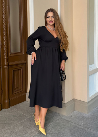 Черное праздничный, коктейльное, вечернее вечернее платье макси с длинными рукавами из тиара клеш, колокол, а-силуэт No Brand однотонное