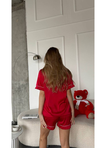 Червона всесезон жіноча піжама сорочка + шорти No Brand