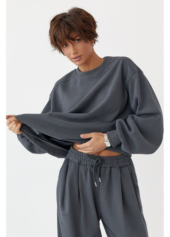 Теплий однотонний костюм зі світшотом та брюками зі складками Lurex (369327172)