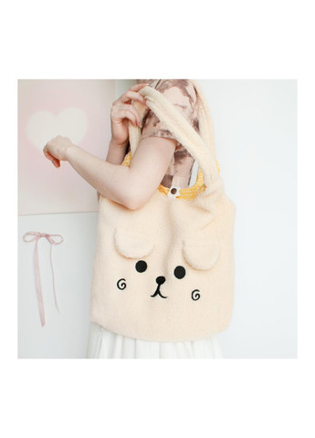 Сумка на плечо с собачкой вместительный шопер для ребенка няшная мягкая вмещает А4 молочный с вышитой мордочкой застежка кнопка No Brand (367859534)