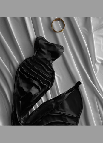 Черное праздничный, вечернее женское атласное платье миди с корсетом No Brand