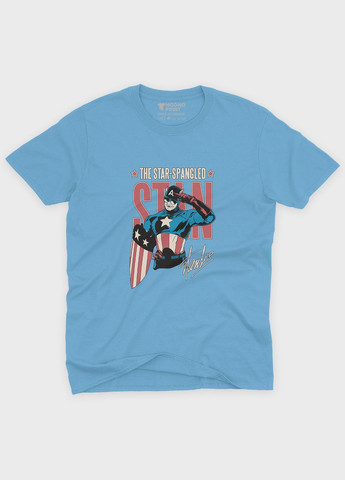 Голубая демисезонная футболка для девочки с принтом супергероя - капитан америка (ts001-1-lbl-006-022-002-g) Modno